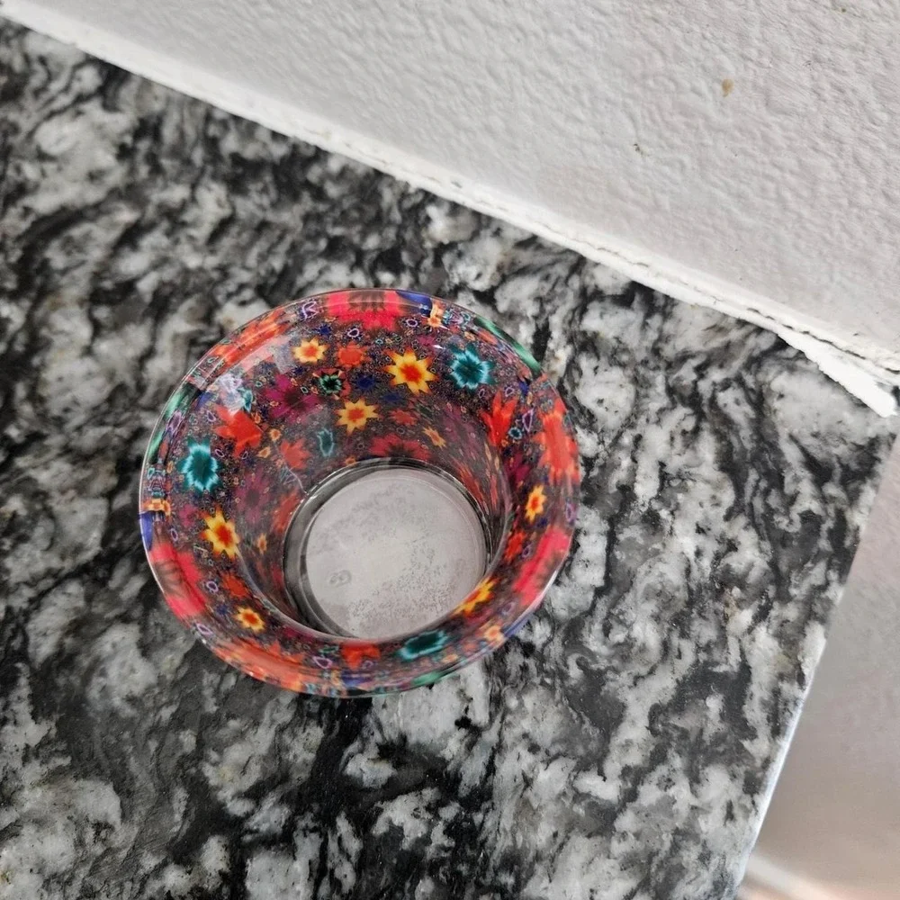 Glass tealight votive holder artful‎ colorful floral modeling clay cozy decor